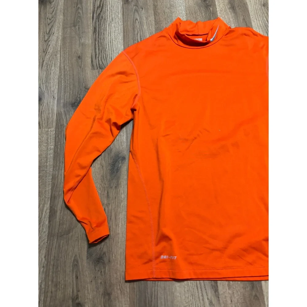 Nike Pro Compression Mens Size XL Orange Shirt Long Sleeve Mock Neck Dri-Fit